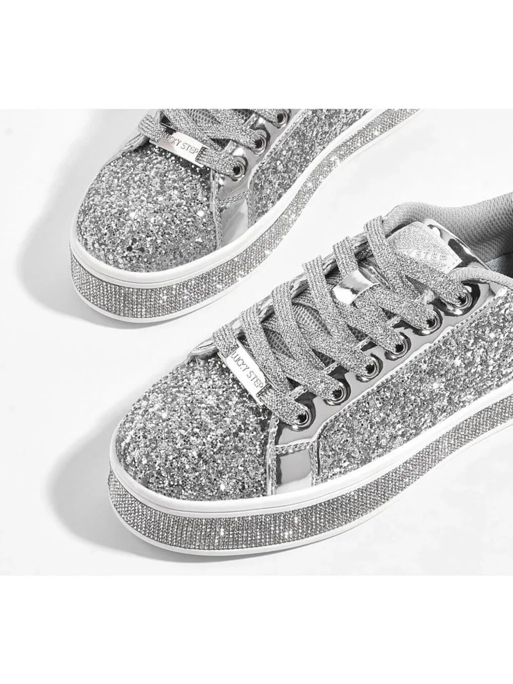 Women's Silver Sparkly Bling Shiny Dressy Bedazzled Glitter Fashion Sneaker Shoe_6